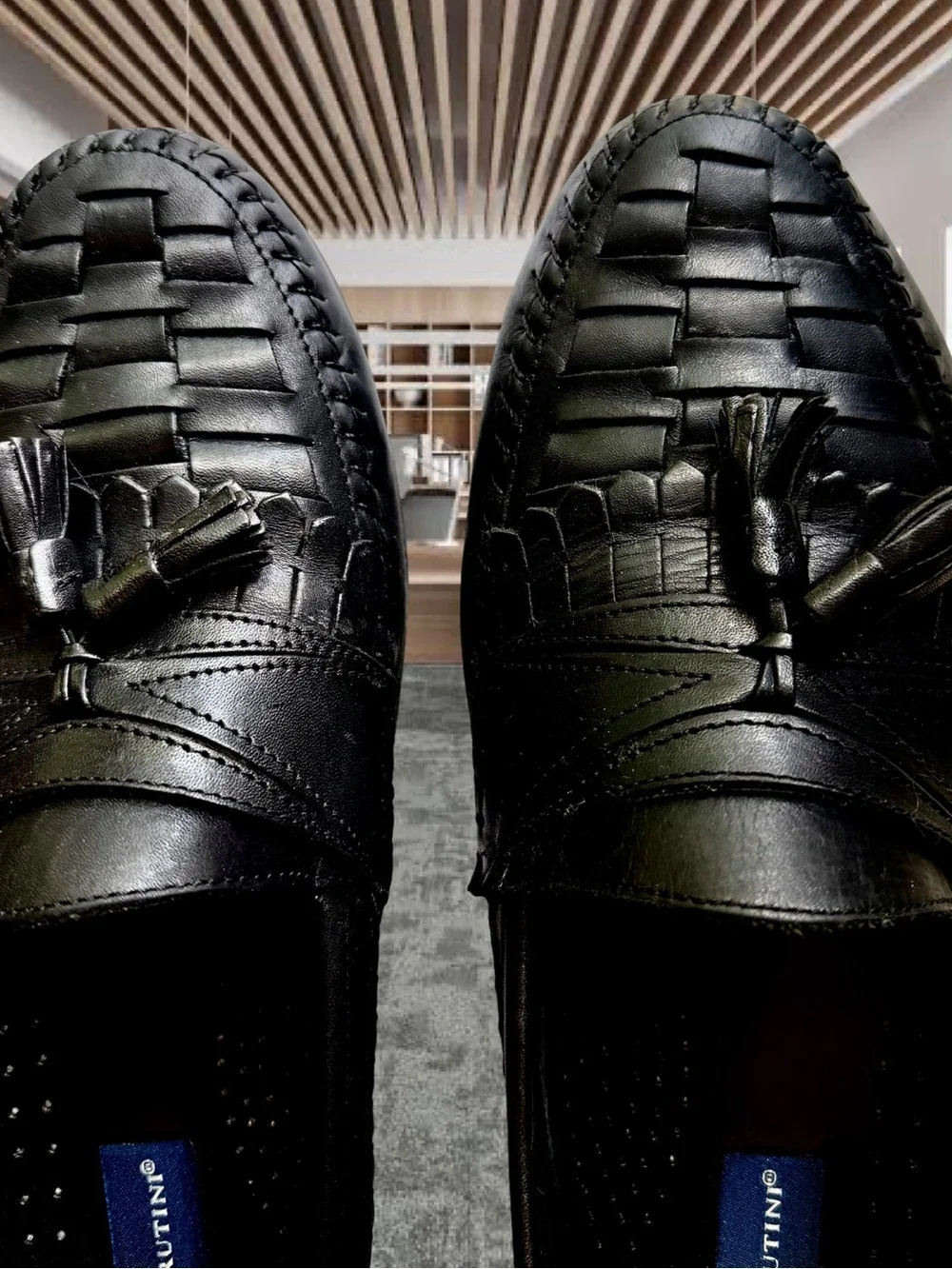 Giorgio Brutini Black Woven Leather Tassel Slip-On Loafers Size 12 D